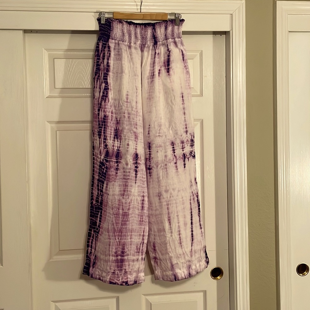 100% tie-dyed linen pants from Anthropologie